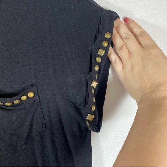 Monteau Black Scoop Neck Shirt Short Sleeve Oversized Studded Size Medium - Picture 2 of 6